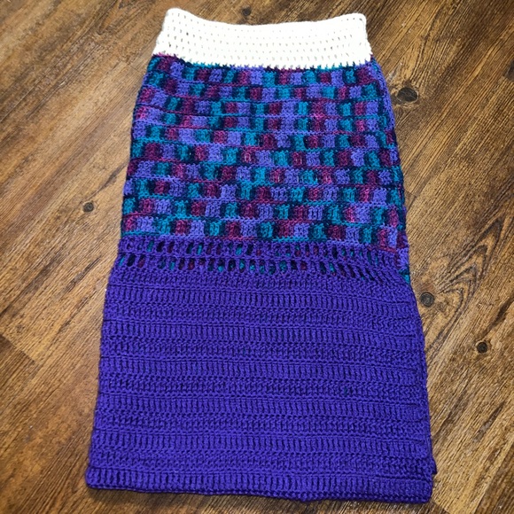 Handmade Crochet Purple, Green & Cream Retro Throw Blanket - Picture 3 of 9